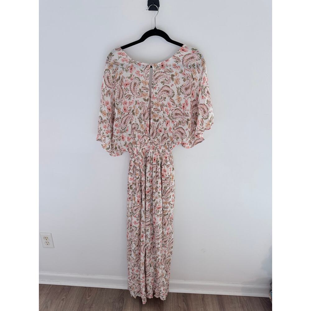 Aura Boho Maxi Dress in a cream and peach paisley floral pattern-Size M - Picture 3 of 13